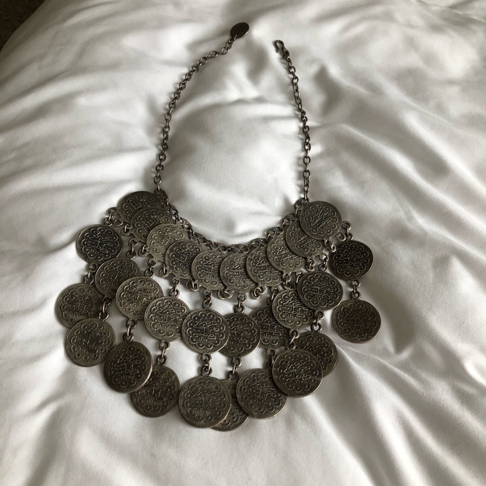 Bohemian tribal silver necklace